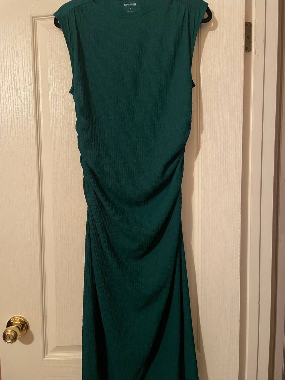 Nine West Deep Teal Sleeveless Ruched Maxi Dress